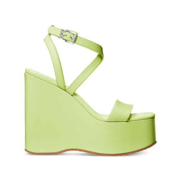 MICHAEL MICHAEL KORS Womens Green At Paola Toe Wedge Leather Heeled Sandal 8 - Picture 3 of 4